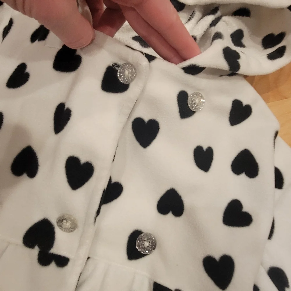 Carter's White Hooded Fleece Coat with Black Heart Print Size 24 Months